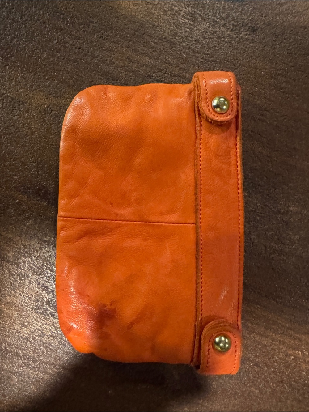 Orange leather clutch bag - Picture 3 of 4